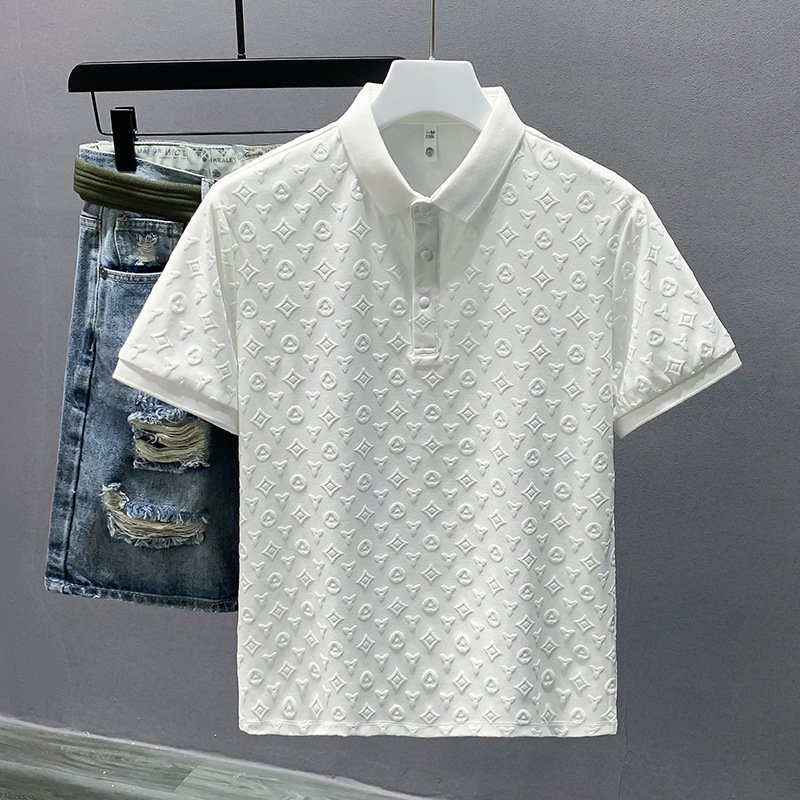 Men's Clothing 24 Fashionable Light Luxury Jacquard Summer New Comfortable Breathable Polo Shirt