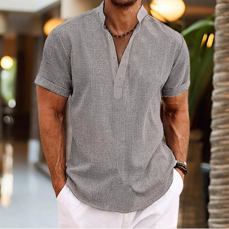 Man's Clothing Men's Large Size Solid Color Collar Short Sleeve Shirt Sleeve Shaped Simple Shirt