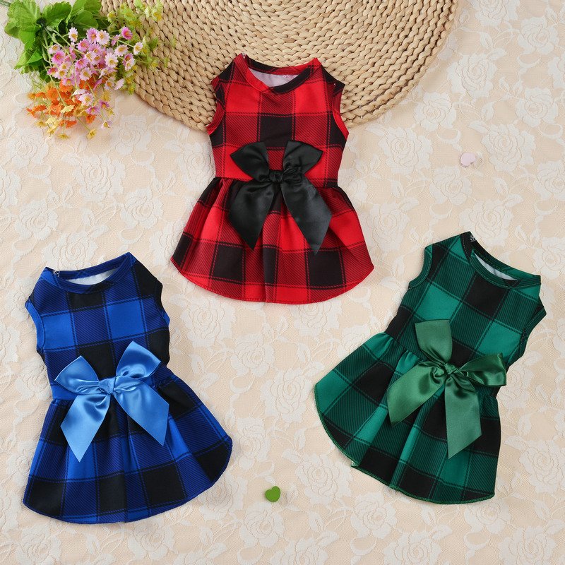 2021 New Dog Clothes Plaid Skirt Princess Skirt Pet Clothes Teddy Bomei Small Dog Pet Clothing