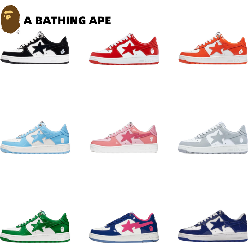 A BATHING-APE Classic Lacquer Leather Double Splicing Trendy Fashion Board Shoes Air Force No.1 Board Shoes Men's And Women's Same Style