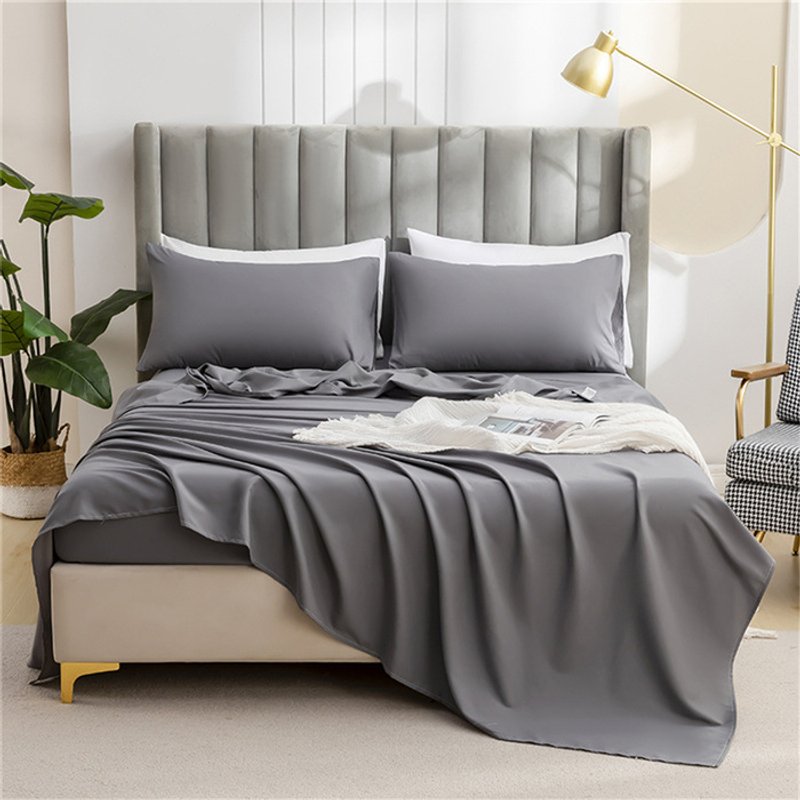 Soft Brushed Bed Sheet Set - Minimalist Solid Color For Single/Double Bed (Breathable & Skin-Friendly, 200 Thread Count, 1-Piece)​