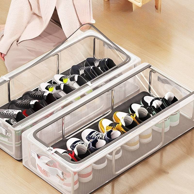 Family Organizer Underbed No Assembly Foldable Clear Shoe Boxes Dustproof Space-Saving Design For Dorm/Apartment