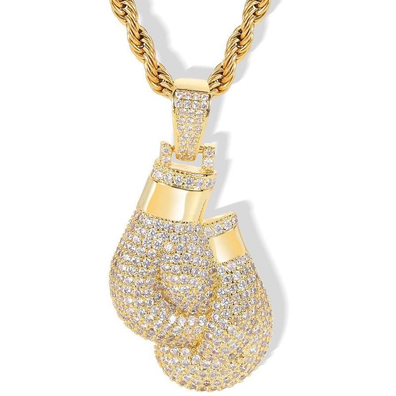 Hip Hop Personalized Boxing Gloves Pendant Set with Zircon Trendy Hiphop Necklace