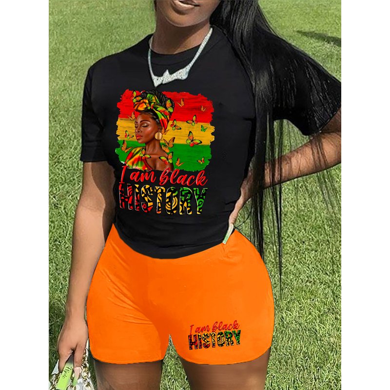 Women's printing personality printing casual two-piece suit