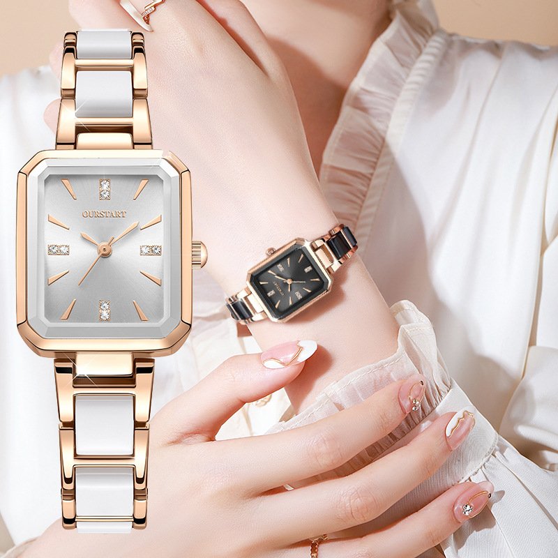 Direct operated women's Student's new square temperament alloy set with diamond inlaid fashion waterproof watch Women