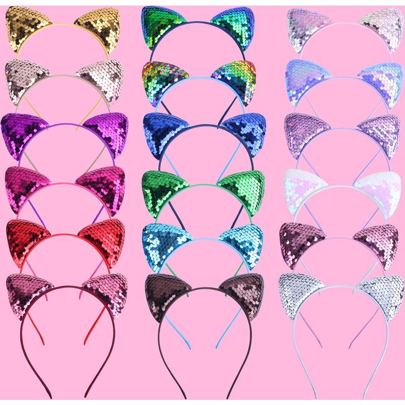 Children's Explosive Cartoon Sweet Headband Hairpin Flipped Fish Scale Sequin Cat Ear Accessory Headband
