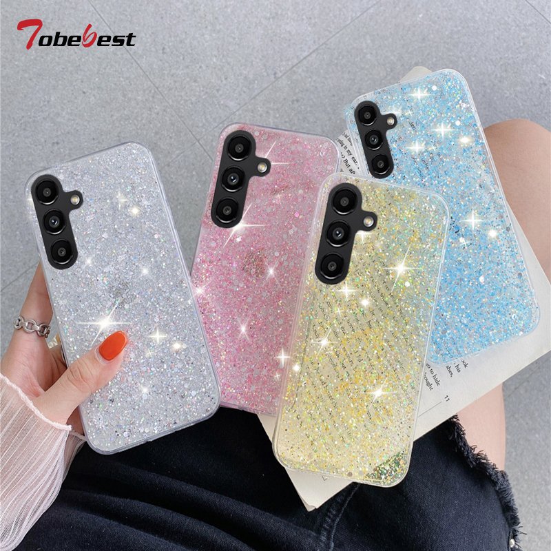 Shiny Glitter Silicone Case for Samsung Galaxy A14 A34 A54 A04 A24 5G Coque Gold Silver Foil Soft Back Cover