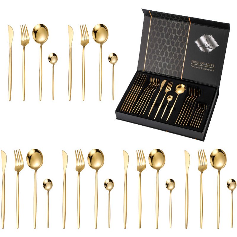 Stainless Steel Cutlery 24 Piece Set Portuguese Western Hotel Steak Knife Fork And Spoon Gift Box Set