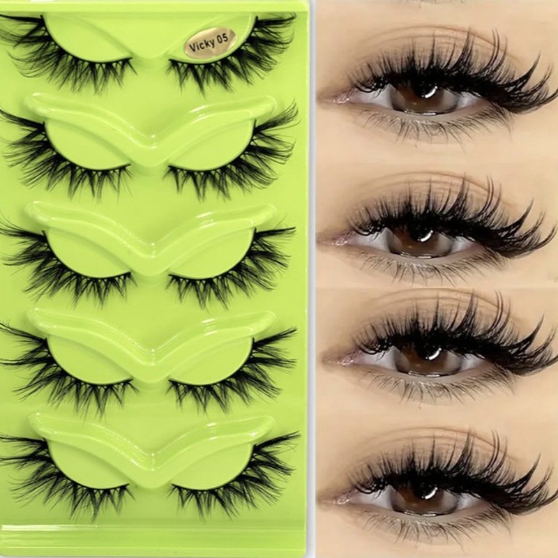 Eyelashes Set Oblique Flying 5 Pairs Of Green Fox Eye Cat Eye False Eyelashes Thick Curled Simulation Fox Eyelashes
