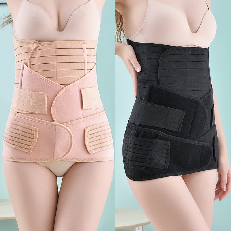 Strengthen postpartum belly belt three-piece set natural delivery cesarean section binding girdle breathable girdle belt factory direct sales