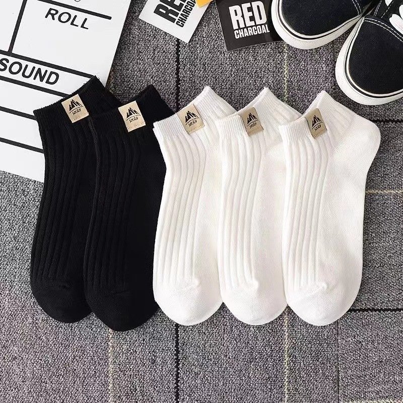 5 pairs/set Black and white men's wear absorbent short tube thin low top shallow mouth sports socks
