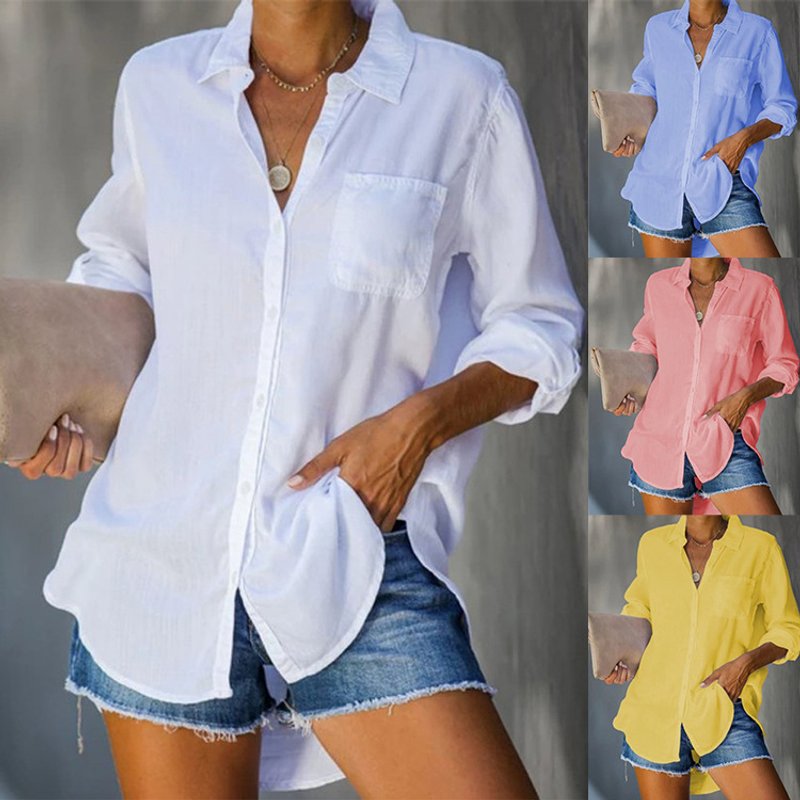 Women's Clothing Shirt Solid Color Plus Size Casual Loose Breasted Shirt Women's Clothing