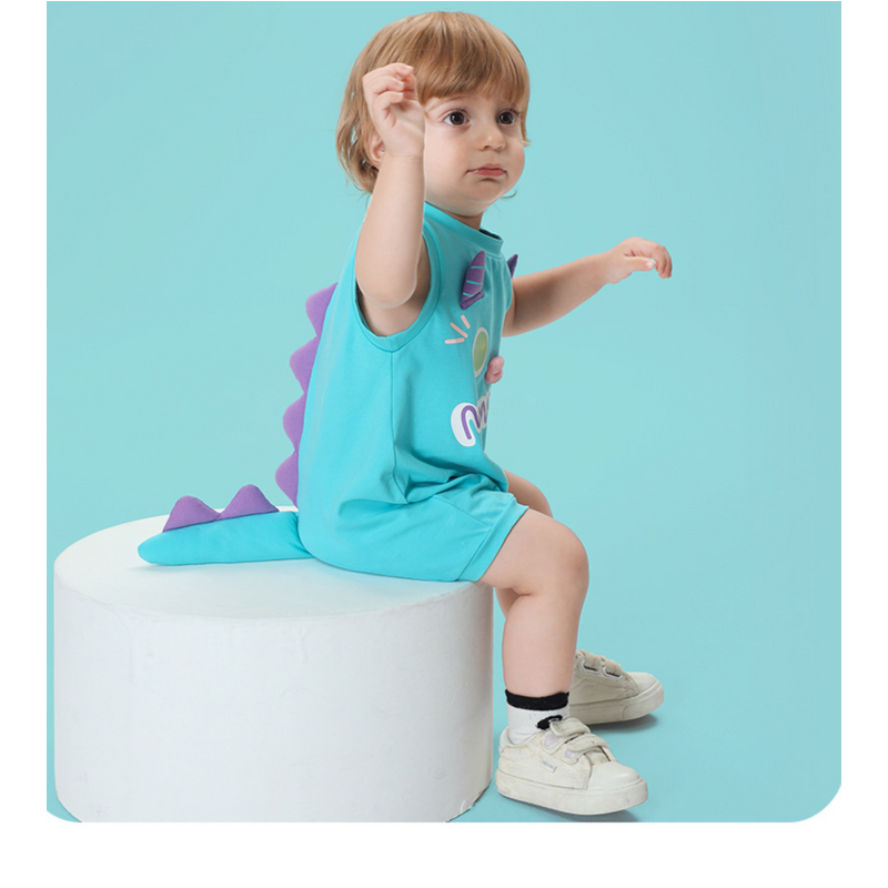 Cool And Comfortable Summer Infant Sleeveless One Piece Baby Jumpsuit With Small Monster Shape And Three Dimensional Tail