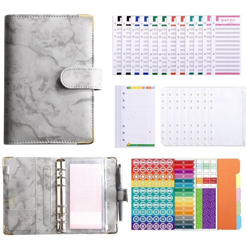 A6 Marble PU Leather Binder Notebook - Refillable Planner For Budgeting, Finance Tracking & Creative Journaling