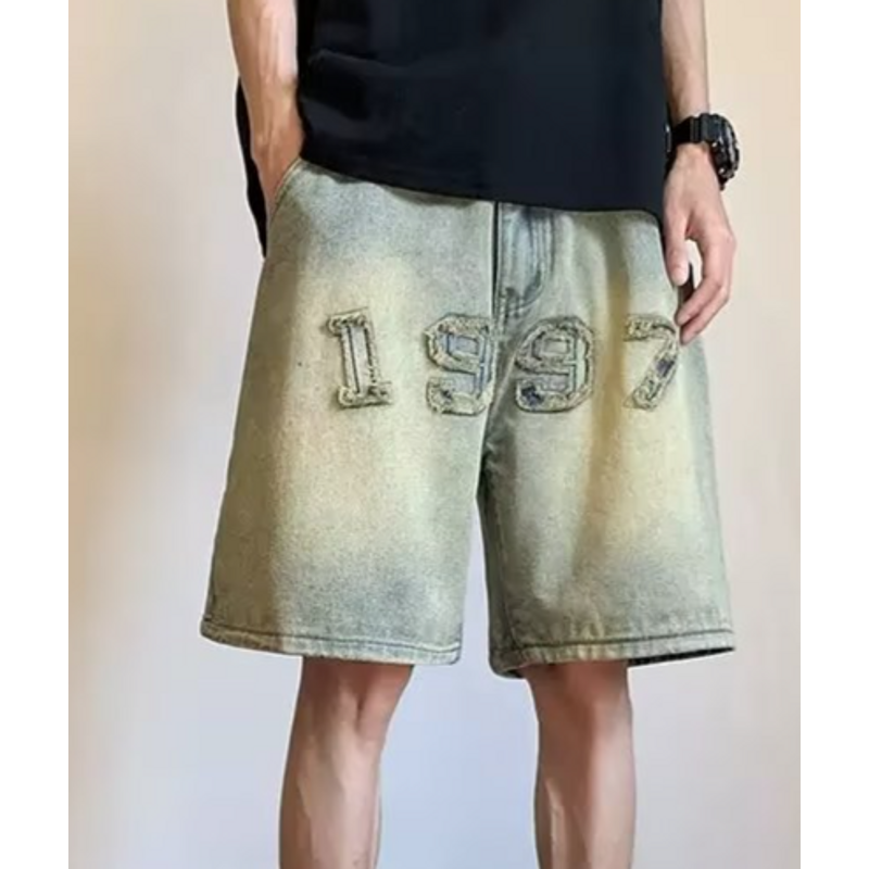 Men's Clothing Washed distressed denim shorts men's summer loose wide-leg straight shorts American high street trendy brand handsome pants