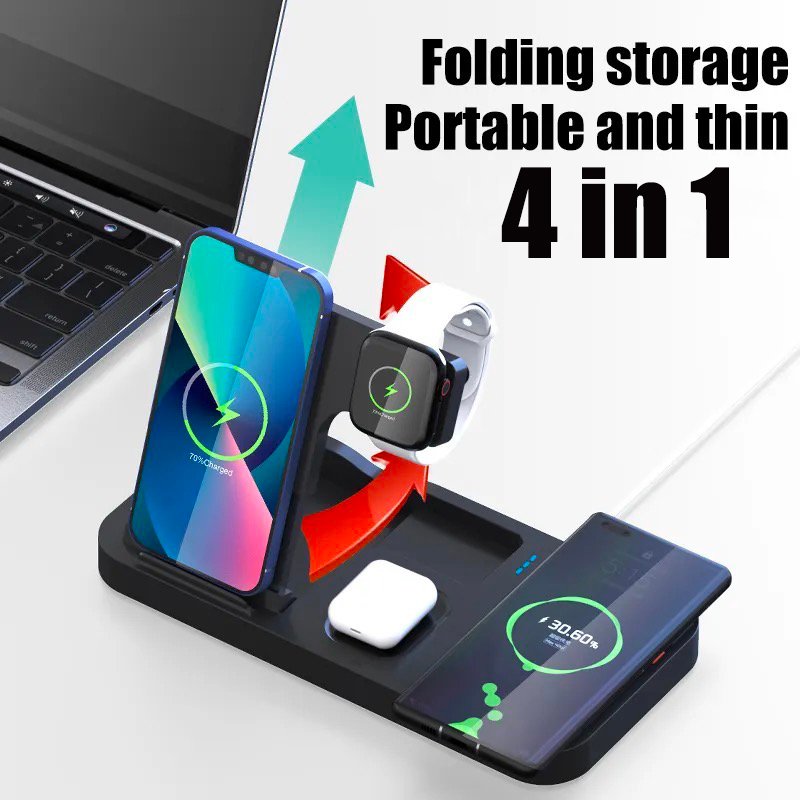 Wireless Charger 4 in 1 for iPhone 12 Pro Max 14 Plus 13 11 Samsung Xiaomi Oneplus Dual 15W Foldable Fast Charging Station
