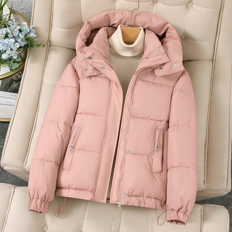 Women's Short Padded Jacket With Hood - Lightweight Quilted Winter Coat, Loose Fit, Zipper Closure, Polyester Shell