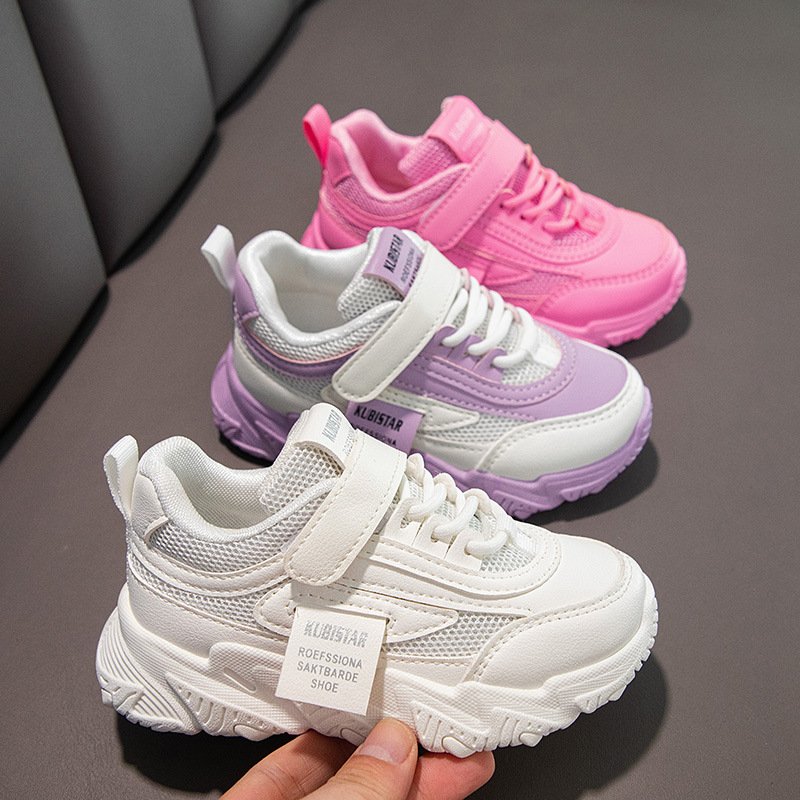 Spring And Autumn Boys And Girls Velcro Breathable Mesh Sports Purple Casual Shoes Lightweight Retro Daddy Shoes