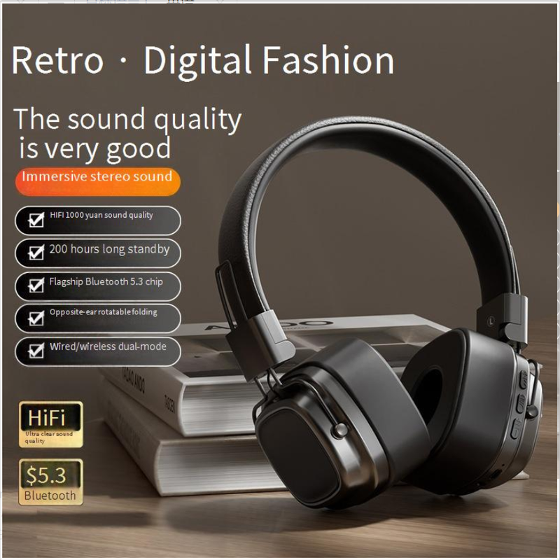 Earphones & Headphones retro style wireless Bluetooth headset heavy bass high value mobile phone universal e sports