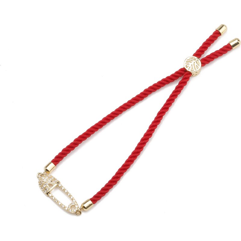 Zircon Pin Bracelet Paper Clip Interesting Gold Plated Hollow Hand Jewelry Personality Female Adjustable Red Rope Gift