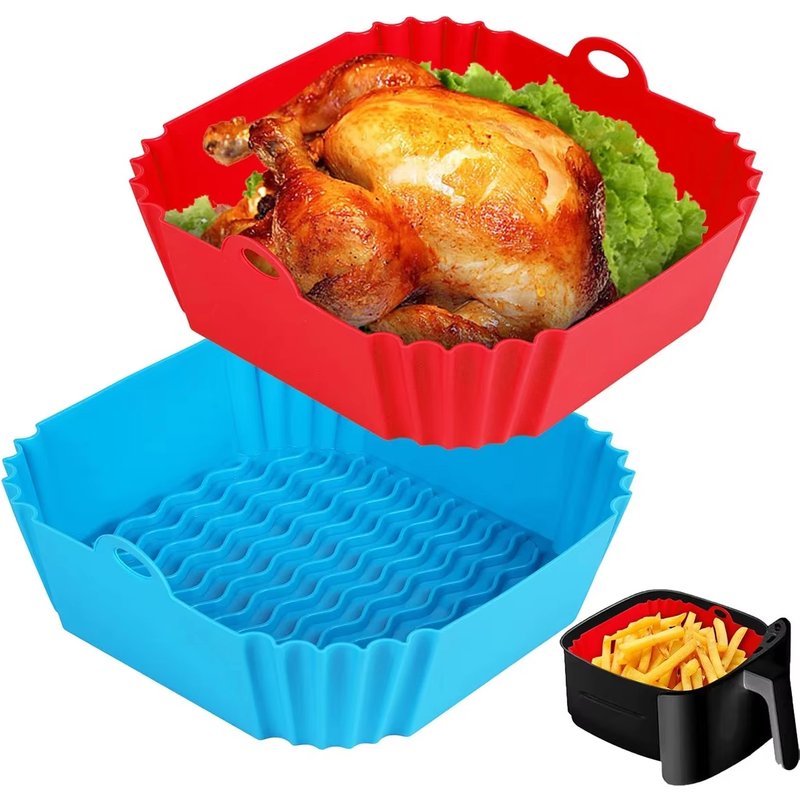 Silicone Air Fryer Pot Tray Food Safe Reusable Square BBQ Barbecue Pad Plate Airfryer Oven Baking Mold Basket Pan For Kitchen