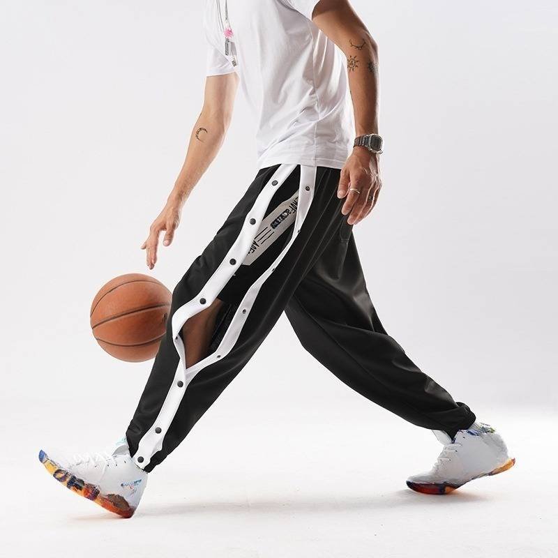 Men's Clothingba Sports Training Trousers Men's Casual Basketball Full Button Pull On Pants Instantly Take Off Plus Velvet Side Buttoned Pants