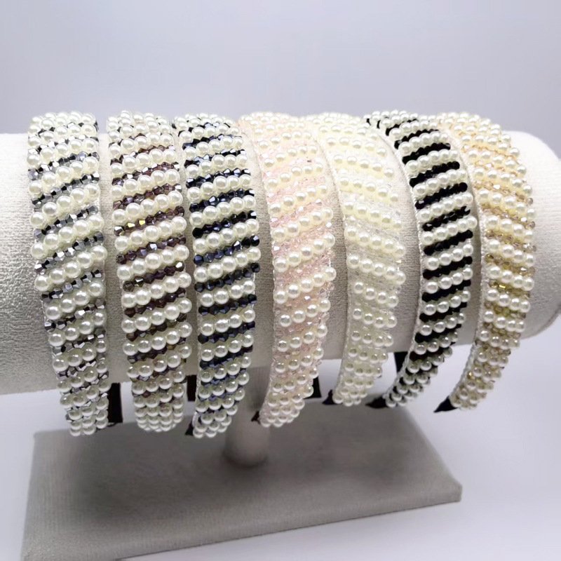 Fashion Pearl Crystal Headband, Influencer Single-Row Crystal & Pearl Hair Hoop, Minimalist Elegant Hair Accessory For Frizz Control