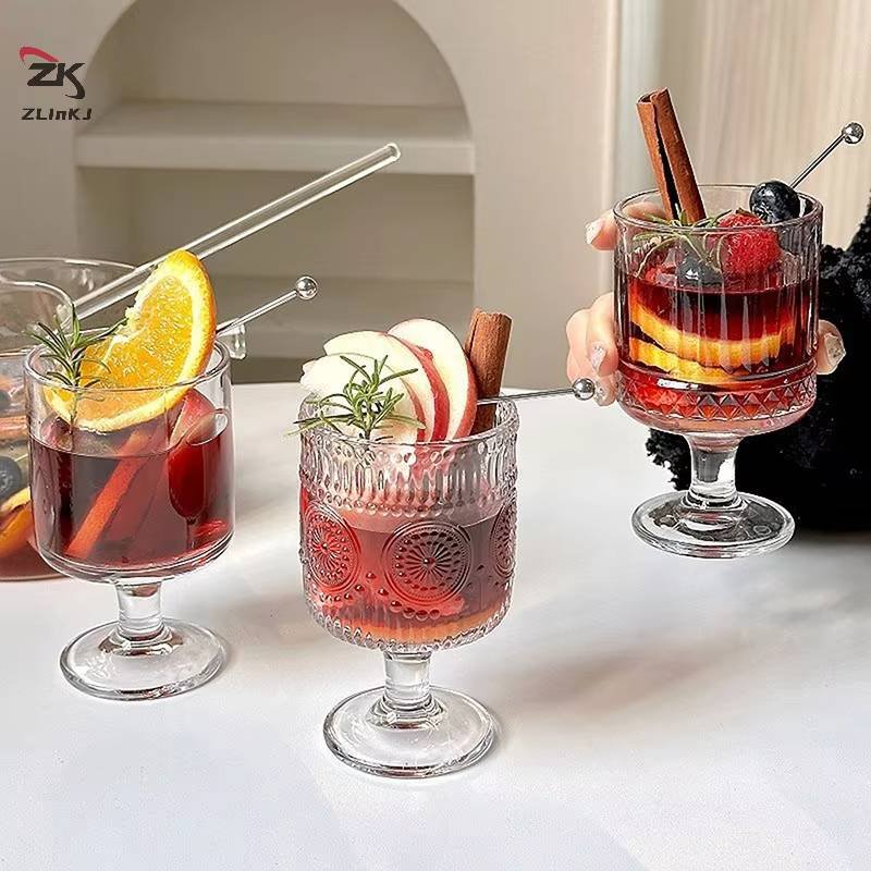 Creative Striped Glass Ball High Feet Glas Wine Glasses Goblet Vintage Drinking Cup Vintage Coffee Juice Champagne Cocktails Cup