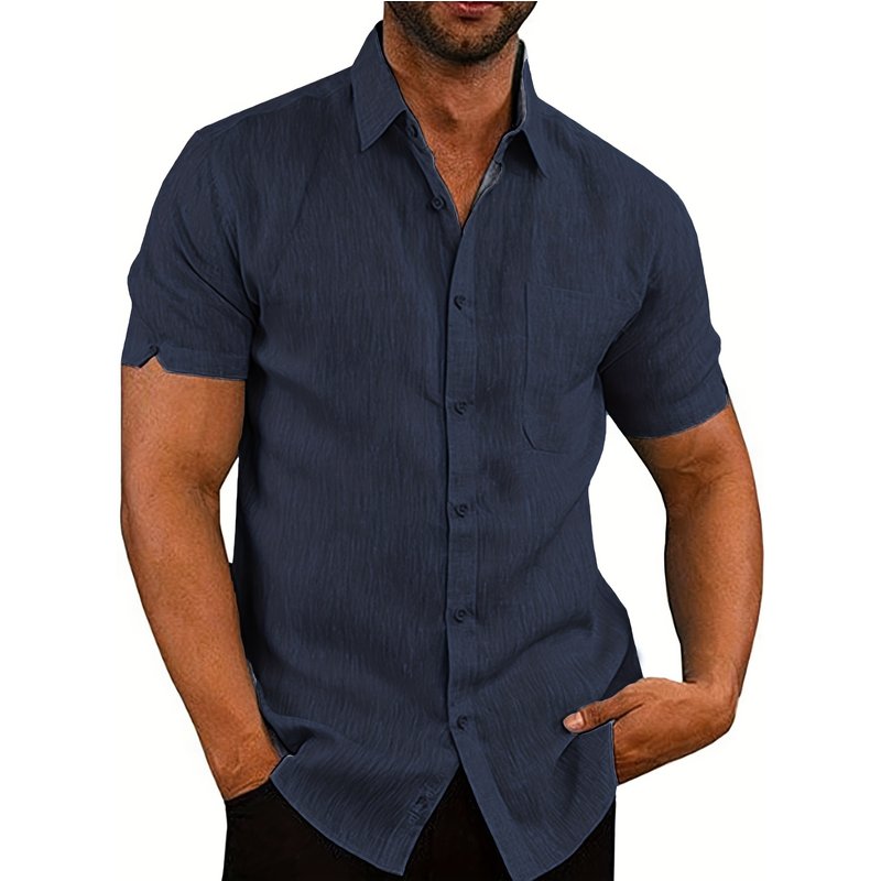 Classic Solid Color Men's Casual Short Sleeve Shirt, Men's Shirt For Summer Vacation Resort