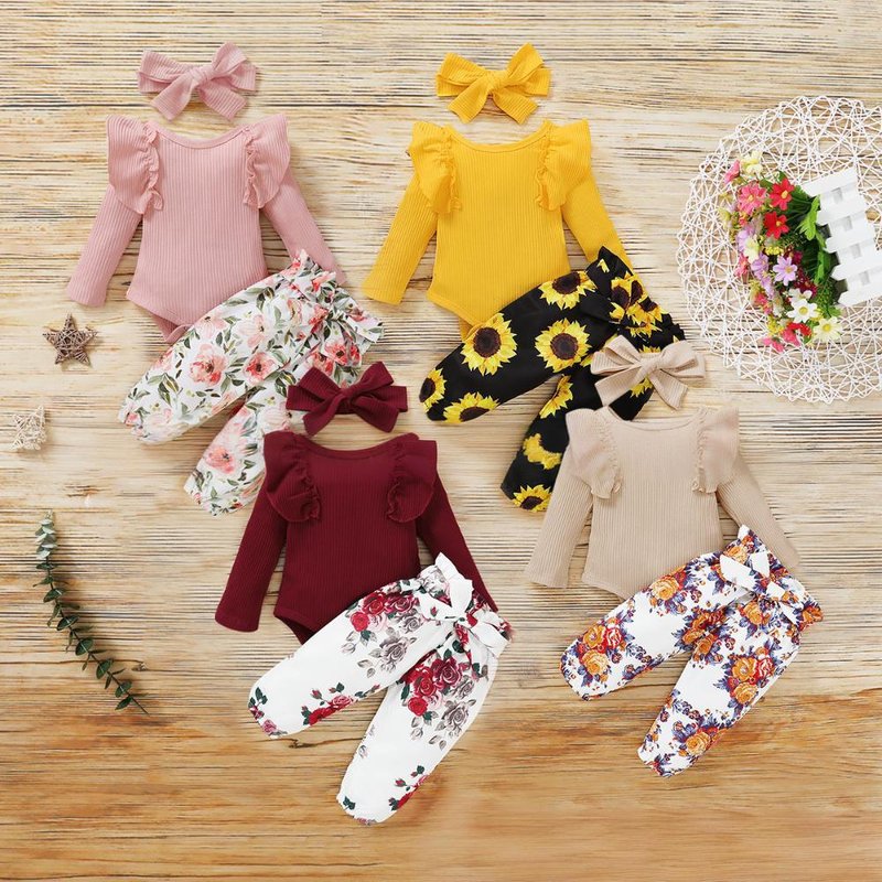Mother & Kids Baby Girl's Trousers With Long Sleeves And Floral Trousers