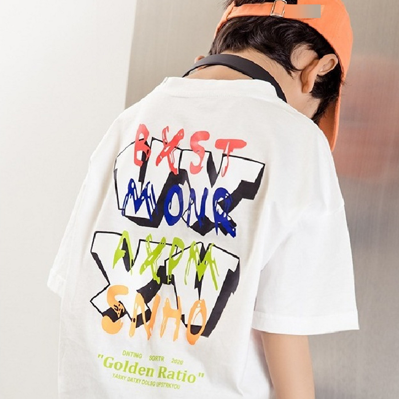 Mother&Kids Summer T-shirt Children's Clothing Short Sleeve T-shirt CuHK Children Cartoon Print Loose T-shirt Boys Short Sleeve