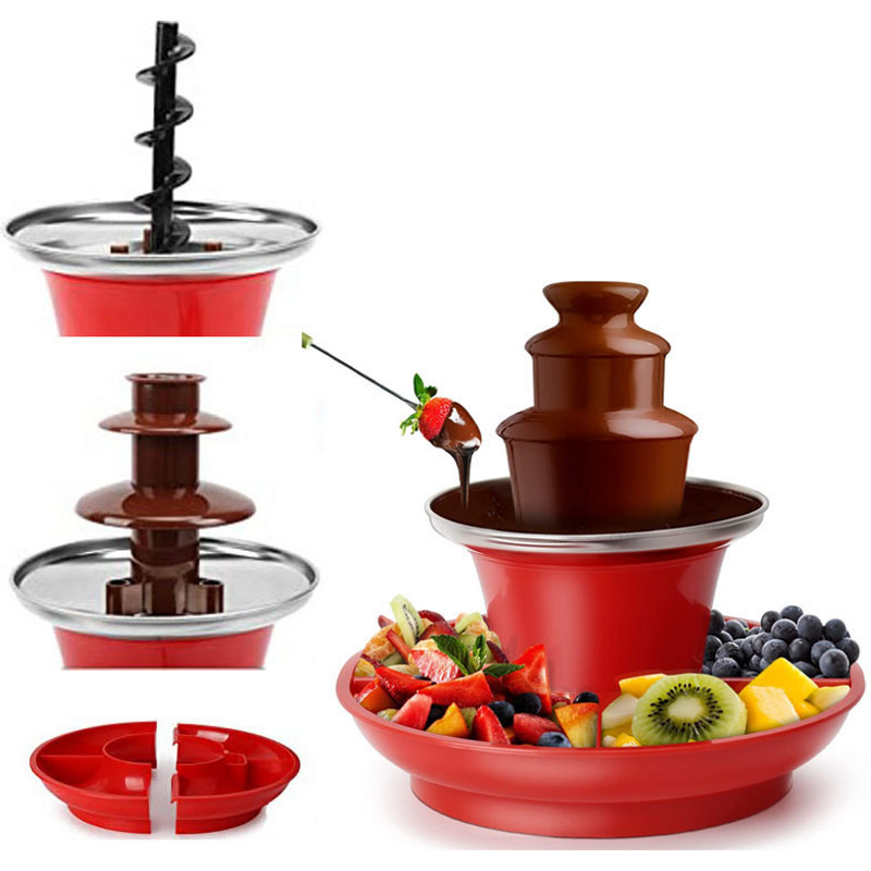 Cross border three layer chocolate fountain machine melting tower waterfall lava machine US standard detachable chocolate waterfall machine