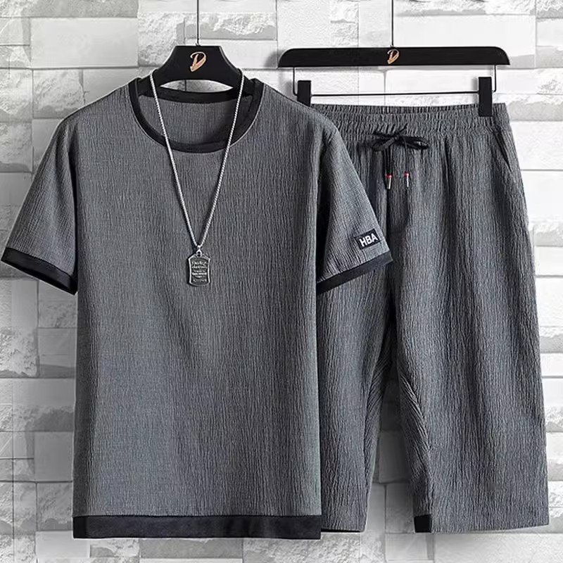 Men's Clothing Summer casual sports suit for men, ice silk short-sleeved T-shirt and shorts, a complete set of men's matching fashion two-piece suit