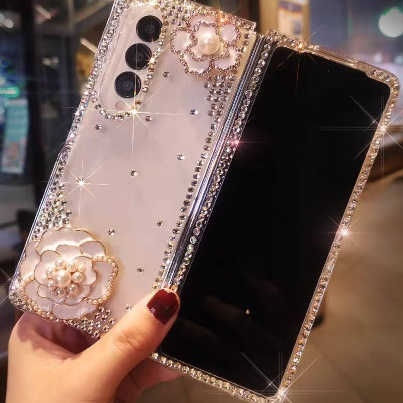 For Samsung Galaxy Z Fold 3 4 5 Luxury Cute Bling Brilliant Diamond Crystal Flower Phone Case Cover