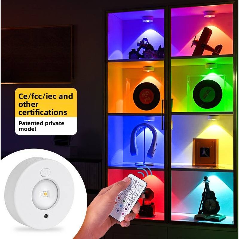Magnetic LED Cabinet Light With Remote Control, RGB & 3-Color Options, Battery-Powered, ABS Material, Modern Design