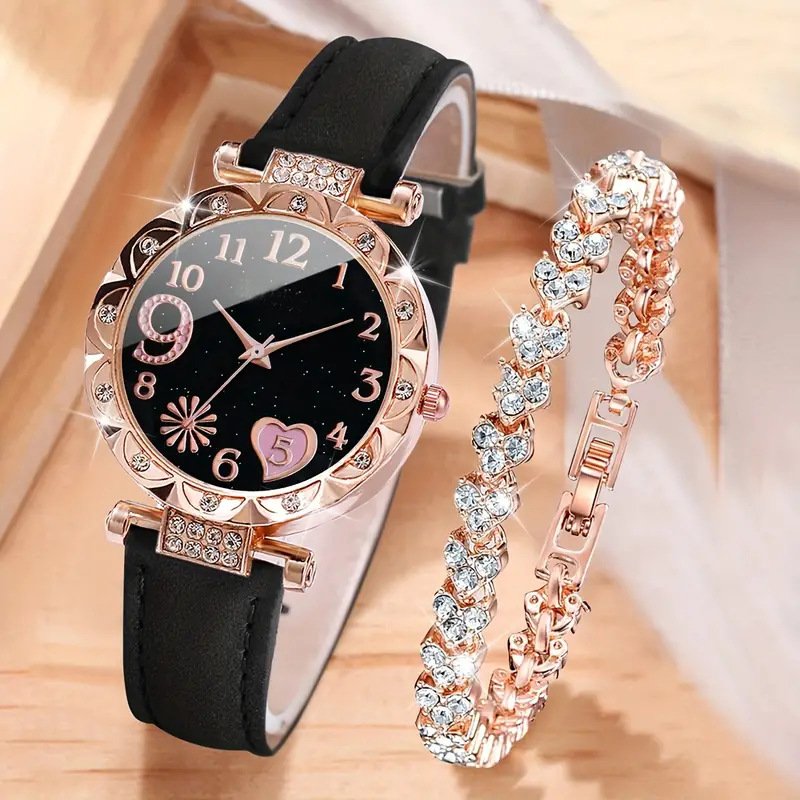 hot selling new style ladies' leather belt quartz watch with love dial casual fashion women's watch simple watch + bracelet
