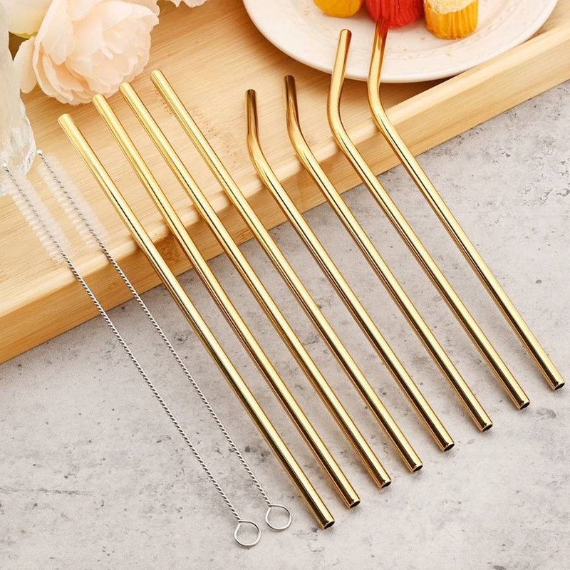 4pcs reusable gold stainless steel straws metal drinking tube milk tea juice coffee straws for restaurants coffee shops home use