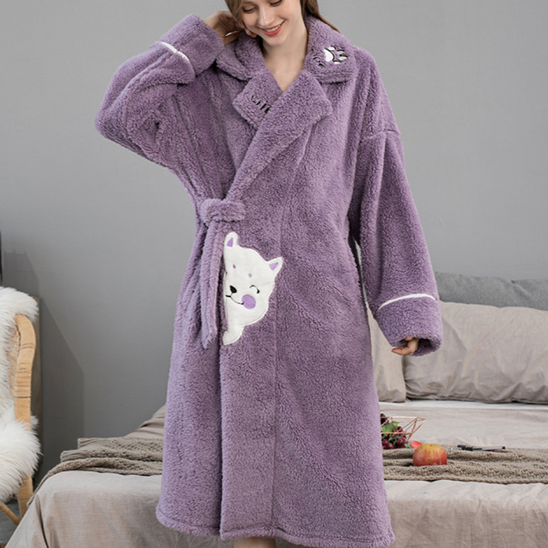 Underwear & Sleepwears coral fleece nightgown women's winter thick long ladies home clothes warm plus fleece nightgown cute bathrobe pajamas