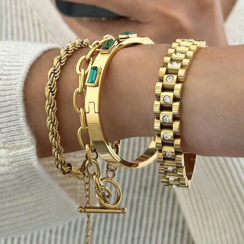 Stainless Steel Zircon Bracelet – Gold Plated Minimalist Bangle (4 Styles)​