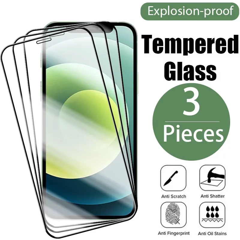 3PCS Tempered Glass For iPhone 15 14 13 12 11 Pro Max 12Mini 13Mini 15Plus X XS XR XSMAX Screen Protector For iPhone7 8 6s Plus SE 2020 Glasss