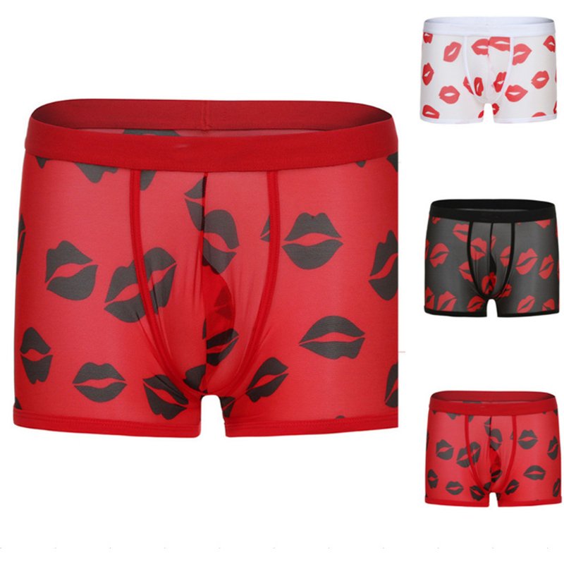Men's underpants Manview women hot red lip hip lift mesh lip boxer briefs men