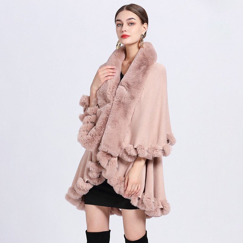 Fur collar cape cape lady large size knitted cardigan loose coat woman
