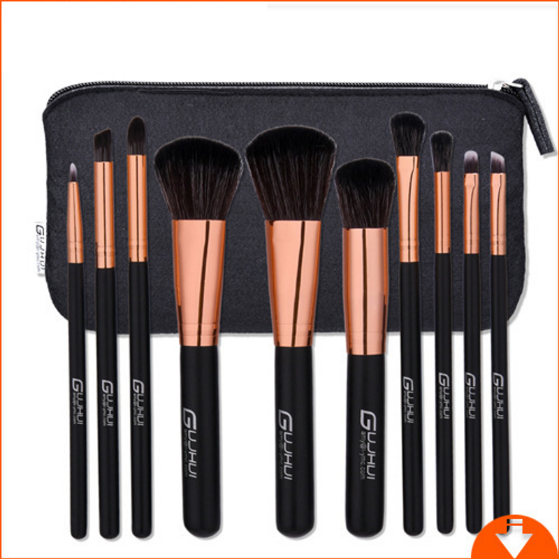 10 pcs makeup brushes set makeup tools foundation brush loose powder brush black gold brush set GUJHUI