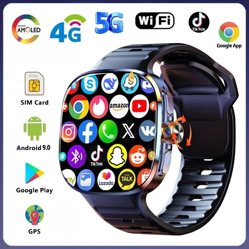 M99 Smartwatch 2.4 Inch Amoled Screen Insert 4G/5G Sim Card GPS WIFI 190° Rotating Camera Game Android 10.0 Smart Watch