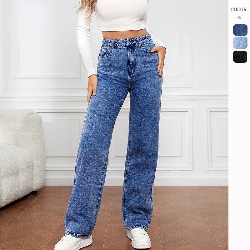 Women's Clothing Washed Denim Fashion Straight Trousers Jeans Women's Pants