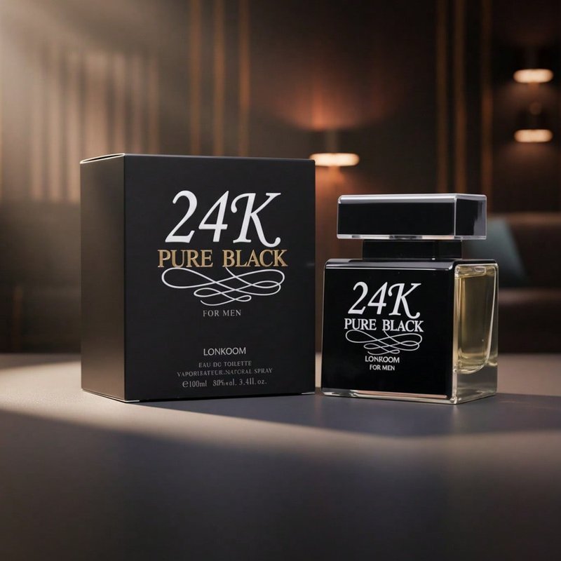 Perfume Masculino 24K Pure Black By Lonkoom 100 Ml - Fragancia Intensa Y Sofisticada Con Notas Amaderadas Y Especiadas Que Transmiten Fuerza