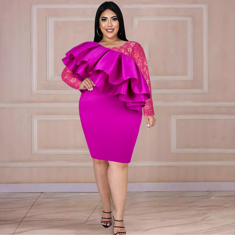 Women's Clothing New birthday party evening dress in autumn 240 pounds can wear personalized mesh splicing dress partydress