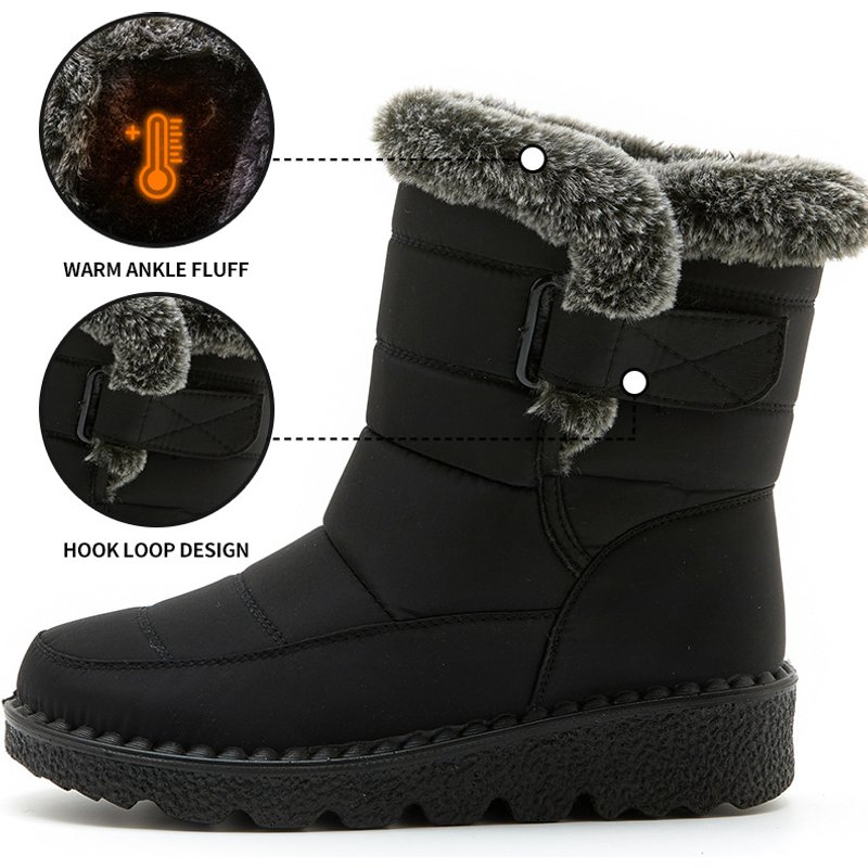 Ladies' warm snow boots, thick soled winter snow Velcro waterproof boots, casual women's shoes