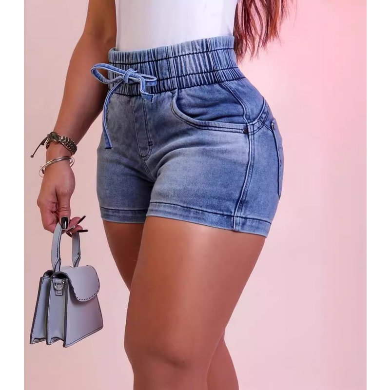 tight denim shorts female sexy street elastic waist lace hot pants