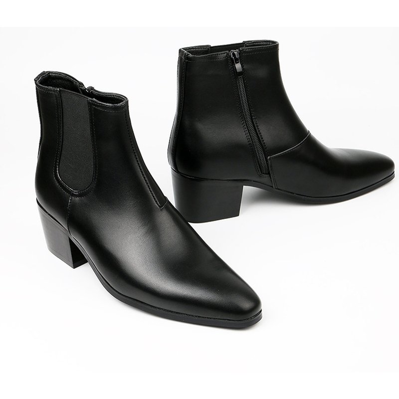 New Autumn And Winter Boots Men's Fashion High-heeled Ankle Boots Small Square Head High-heeled Boots Men's Boots Increase High-heeled Men